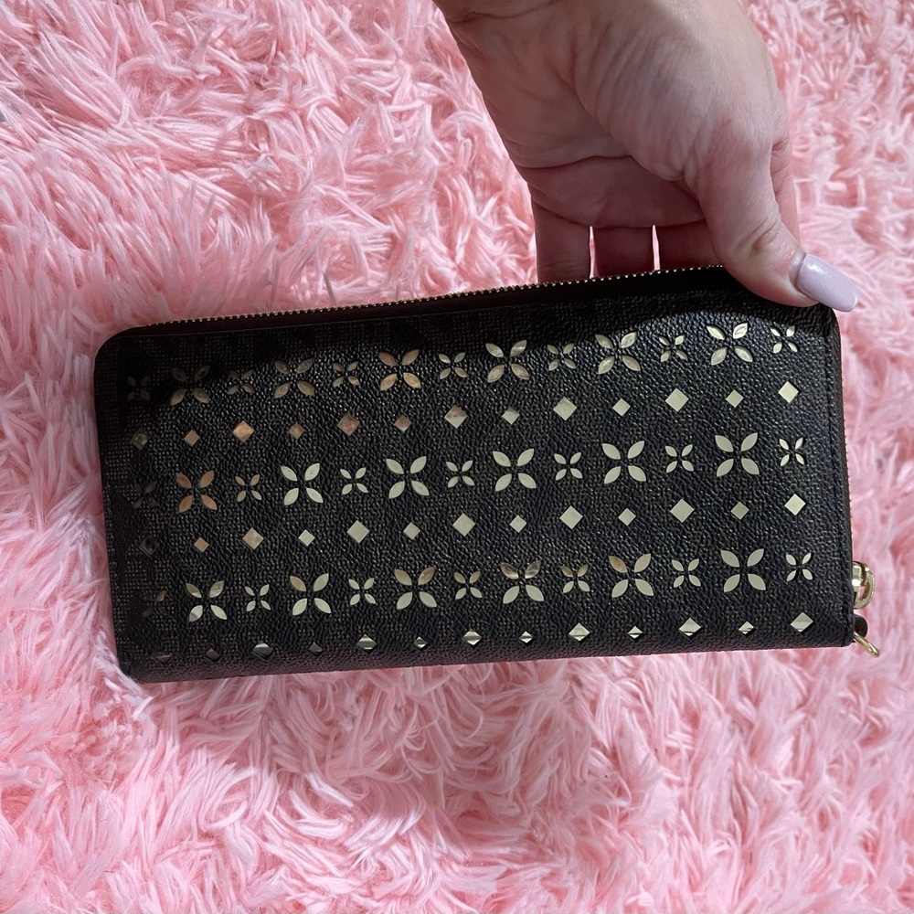 Michael Kors Jet Set Travel Continental Wallet Brown And Gold - Picture 4 of 7